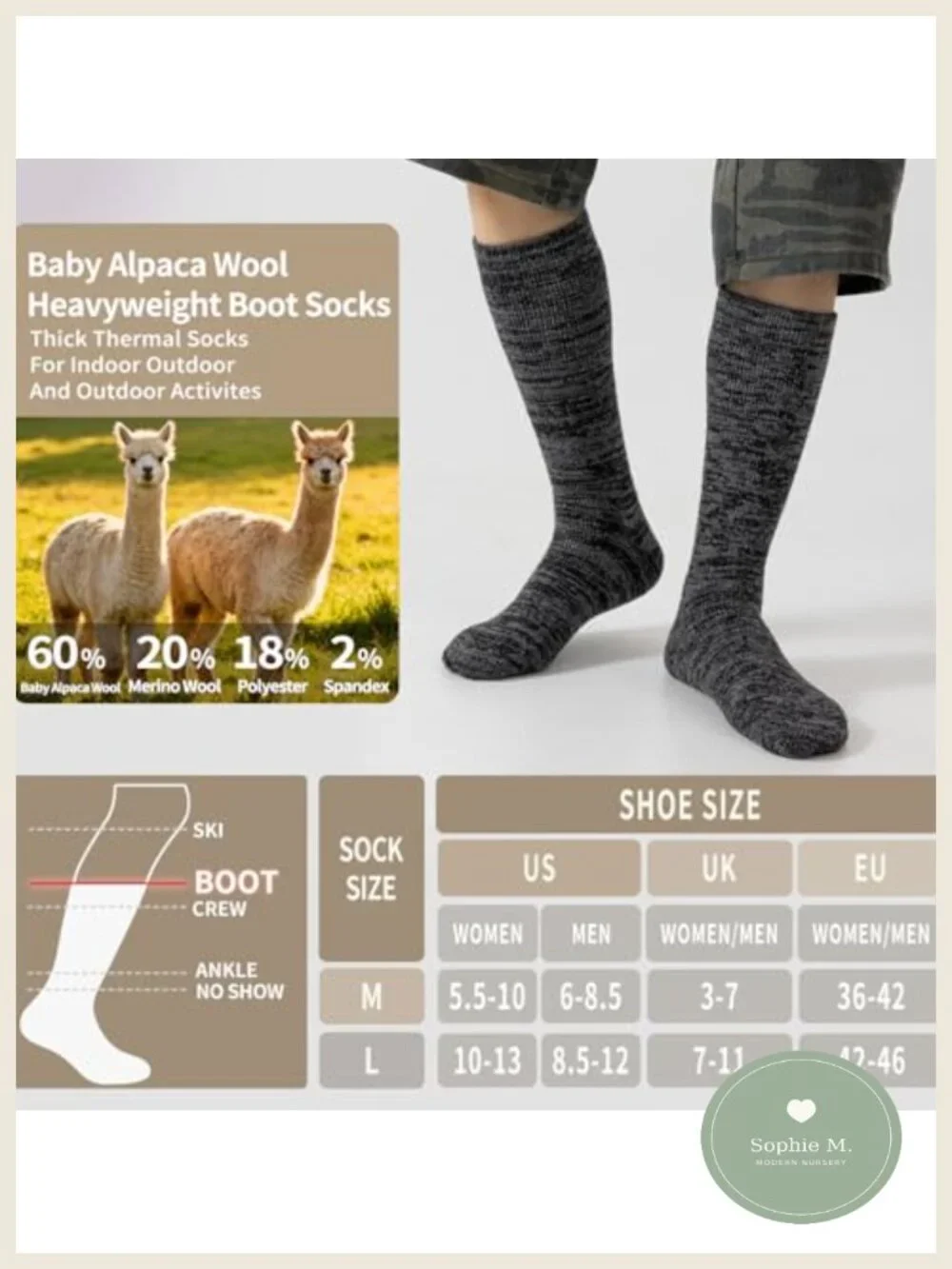 Alpaca Wool Boot Socks Thermal Heavyweight Mid-Calf Winter Hiking
